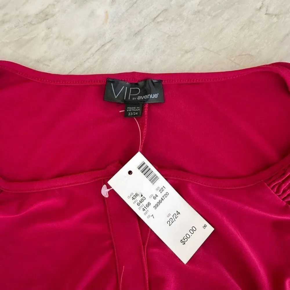 VIP by Avenue Magenta Smocked Shoulder Blouse Shirt Top Size 22/24 NWT